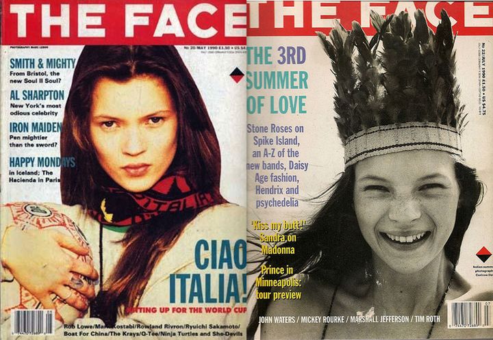 Les deux premi&egrave;res couvertures de magazines de Kate Moss, en 1990. (DR)