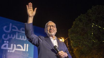 Le leader du parti d'inspiration islamiste Ennahdha, Rached Ghannouchi, candidat à Tunis, en campagne pour les législatives le 3 octobre 2019 (AFP - YASSINE GAIDI / ANADOLU AGENCY)