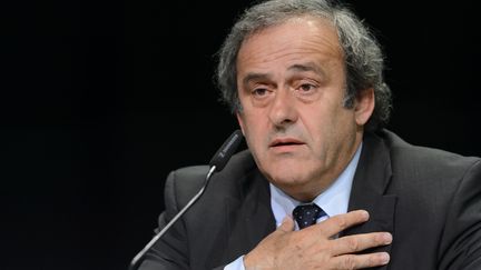 Pr&eacute;sident de l'UEFA, Michel Platini en conf&eacute;rence de presse le 28 mai 2015 &agrave;&nbsp;Zurich (Suisse) (FABRICE COFFRINI / AFP)