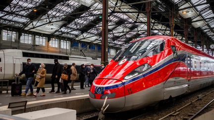 L'arrivée d'un train grande vitesse Trenitalia à la gare de Lyon, à Paris, le 20 décembre 2021. (BRUNO LEVESQUE / MAXPPP)