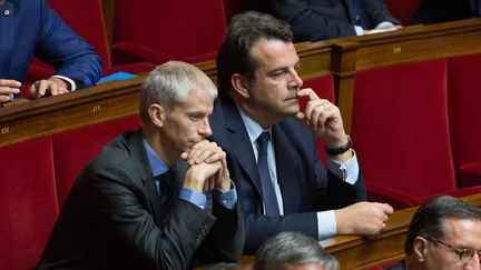 Les "constructifs" Franck Riester et Thierry Solère dans l’hémicycle de l’Assemblée nationale le 18 octobre 2017. (NICOLAS KOVARIK / MAXPPP)