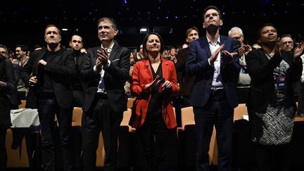 Le premier secrétaire du PS Olivier Faure et le maire de Rouen Nicolas Mayer-Rossignol assistent au congrès du parti, à Marseille, le 29 janvier 2023. (CLEMENT MAHOUDEAU / AFP)