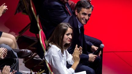  Madeleine De Jessey, porte-parole de Sens commun, et Francois Fillon lors du grand rassemblement autour de Francois Fillon au Cirque d'Hiver, le 21 septembre 2016. (MAXPPP)