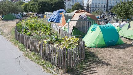 Des tentes occupées par des réfugiés, dans le square Daviais, à Nantes (Loire-Atlantique), le 12 septembre 2018. (ESTELLE RUIZ / NURPHOTO)