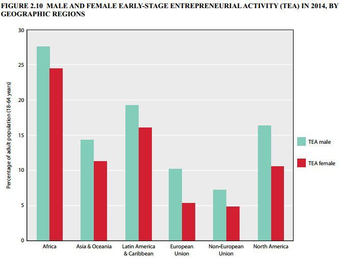 Graphique extrait du rapport mondial sur l'entrepreneuriat en 2014 réalisé par The Global Entrepreneurship Monitor (GEM)

	  (Global Entrepreneurship Monitor 2014 Global Report)