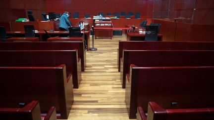 La salle d'audience du procès Troadec, le 22 juin 2021, à Nantes (Loire-Atlantique). (LOIC VENANCE / AFP)