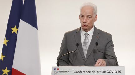 Le&nbsp;ministre délégué aux PME, Alain Griset, lors de la conférence de presse sur l'allègement du confinement, le 26 novembre 2020 à Paris. (LUDOVIC MARIN / AFP)