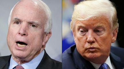 John McCain (à gauche) et Donald Trump&nbsp;multiplient les tacles depuis plusieurs années.&nbsp; (BRENDAN SMIALOWSKI / AFP)