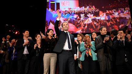 Benoît Hamon en meeting à Bercy, à Paris, le 19 mars 2017 (ERIC FEFERBERG / AFP)