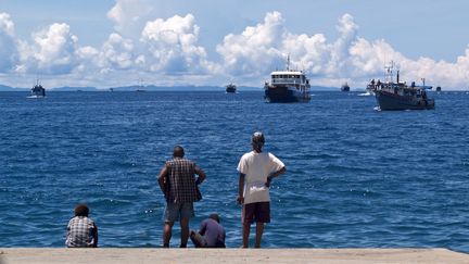 Le port de&nbsp;Honiara, sur les îles Salomon, où ont débarqué les quatre personnes secourues, ici le 2 avril 2007. (AFP / SOLOMON STAR / AFP)