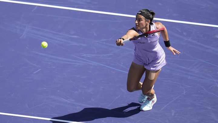 La Française Caroline Garcia au tournoi d'Indian Wells, le 13 mars 2023. (RAY ACEVEDO / AFP)