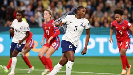 La Française Kadidiatou Diani après son triplé contre le Panama en Coupe du monde, le 2 août 2023. (DAVID GRAY / AFP)