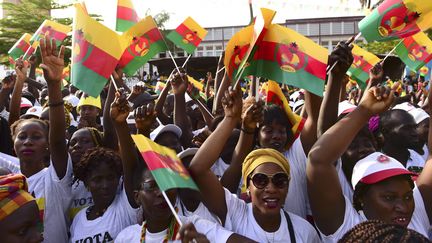 Des supporters du Mouvement pour l’alternance démocratique en campagne à Bissau lors des législatives de mars 2019. (SEYLLOU / AFP)