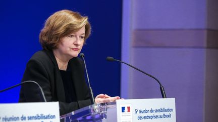 La ministre des Affaires européennes Nathalie Loiseau lors d'une conférence de presse au ministre de l'Economie et des Finances, le 25 janvier 2019. (MICHEL STOUPAK / AFP)