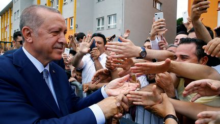 Le président turc Recep Tayyip Erdogan lors de la campagne électorale, le 24 juin 2018 à Istanbul (Turquie). (KAYHAN OZER / ANADOLU AGENCY)