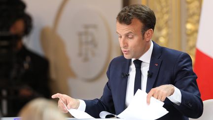 Emmanuel Macron à Paris, le 25 avril 2019. (LUDOVIC MARIN / AFP)
