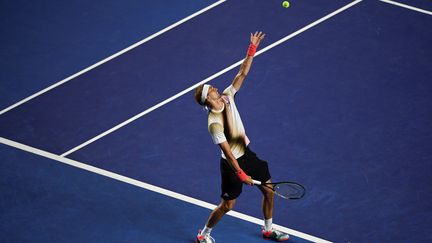 Alexander Zverev&nbsp;lors de son match face à Jenson Brooksby,&nbsp;au tournoi d'Acapulco, le 21 février 2022. (PEDRO PARDO / AFP)