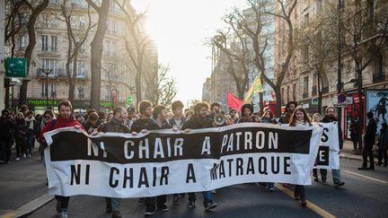  (Le projet de loi Travail est notamment contesté par les jeunes, ici des étudiants à Paris le 22 mars © MaxPPP)