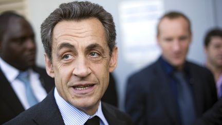 En d&eacute;placement &agrave; Suippes (Marne), Nicolas Sarkozy le 15 mars 2012 (LIONEL BONAVENTURE / AFP)