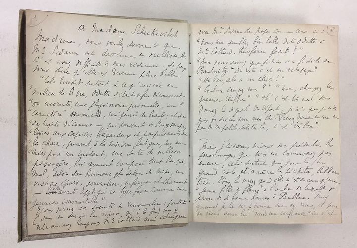 Lettre-dédicace de Marcel Proust à Marie Scheikévitch en tête de son exemplaire de "Du côté de chez Swann" (Droits réservés)