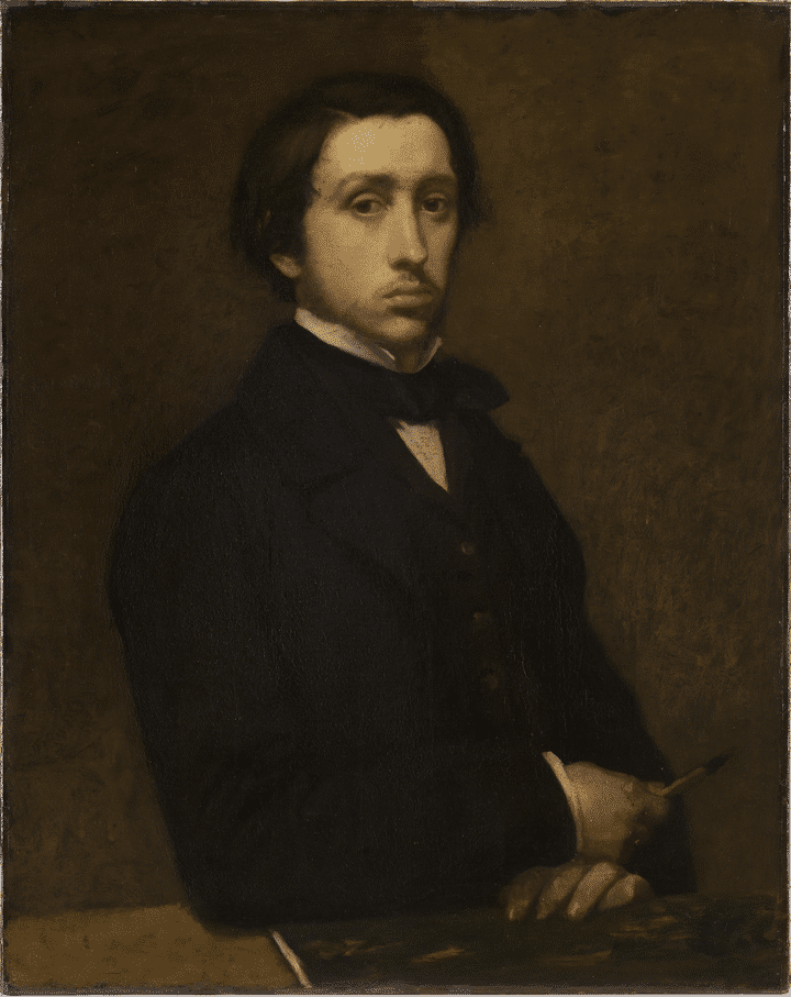 Edgar Degas (1834-1917)
	Portrait de l’artiste, dit aussi Degas au porte-fusain, 1855
	Huile sur papier marouflé sur toile, 81,5 × 65 cm
	Achat, 1927
	Paris, musée d’Orsay, RF 2649
 (Musée d’Orsay, dist. RMN-Grand Palais / Patrice Schmidt)