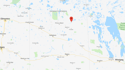 Localisation de la ville de Nipawin (Canada) près de laquelle l'accident de la route a eu lieu, le 6 avril 2018. (GOOGLE MAPS)