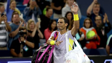 Rafael Nadal après sa défaite au premier tour du Masters 1000 de Cincinnati contre Borna Coric, le 17 août 2022. (MATTHEW STOCKMAN / GETTY IMAGES NORTH AMERICA)