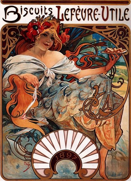 En 1897, Alfons Mucha crée un calendrier qui fait scandale à l'époque. L' art nouveau était un courant novateur très en vogue dans la capitale, mais totalement ignoré en Province
 (Musée Lu )