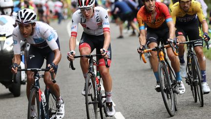 Bernal, Pogacar, Landa et Roglic ont été les meilleurs des favoris dimanche. (KENZO TRIBOUILLARD / AFP)