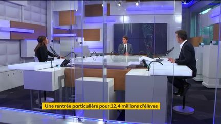 Le porte-parole du gouvernement Gabriel Attal, invité sur le plateau du "8h30 de franceinfo", le 1er septembre 2020. (FRANCEINFO / FRANCE TELEVISIONS)