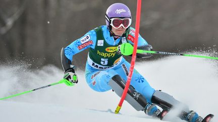 Tina Maze a été la plus rapide lors de la première manche du slalom de Maribor.  (JURE MAKOVEC / AFP)