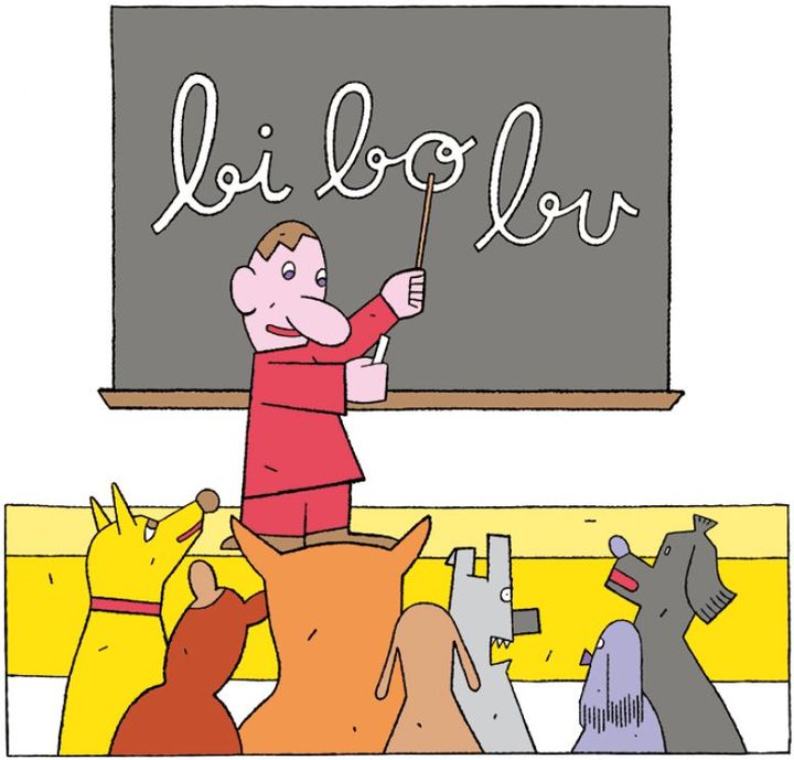 Totof tente d&#039;apprendre à lire aux chiens (sans grand succès)
 (Lionel Koechlin / Gallimard Jeunesse / Giboulées)