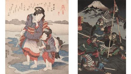 Utagawa est un des derniers maîtres de l&#039;ukiyo-e. Spécialisé dans les estampes de guerriers, il réalisait aussi des portraits de femmes.
 (A gauche, © Museum of Asian Art Corfu, Greece. Photography by New Color Photographic Printing Co., Ltd. A droite, © Photography by Ralph Paprzycki © Sainsbury Institute for th Study of Japanese Arts and Cultures)