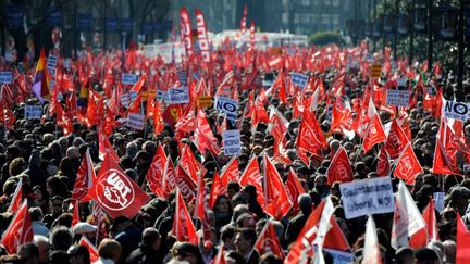 Manifestation &agrave; Madrid&nbsp;(Espagne) contre la r&eacute;forme du travail, le 19 f&eacute;vrier 2012. (DANI POZO / AFP)