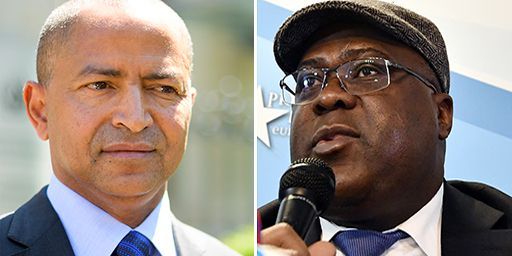 Avec Jean-Pierre Bemba, les opposants congolais Moïse Katumbi (à gauche) et Félix Tshisekedi (photomontage) sont considérés comme les principaux adversaires au candidat qui sera présenté par le pouvoir. (Fabrice COFFRINI/AFP et Eric LALMAND/AFP)