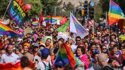 Marche des fiertés de Jérusalem, en Israël, le 3 juin 2021.&nbsp; (EMMANUEL DUNAND / AFP)