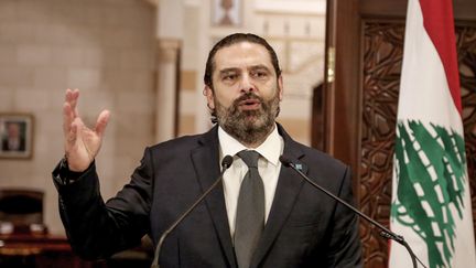 Le Premier ministre libanais, Saad Hariri, lors d'un discours télévisé, le 18 octobre 2019.&nbsp; (MARWAN NAAMANI / DPA / AFP)