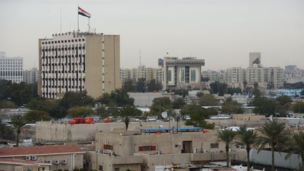 Vue d'ensemble de la "Green Zone", quartier ultrasécurisé de Bagdad (Irak) où se situe notamment l'ambassade américaine. (SERGEY MAMONTOV / SPUTNIK / AFP)