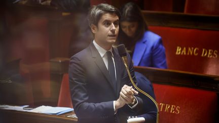 Gabriel Attal, dans l'hémicycle de l'Assemblée nationale, le 23 janvier 2024. (THOMAS PADILLA / MAXPPP)