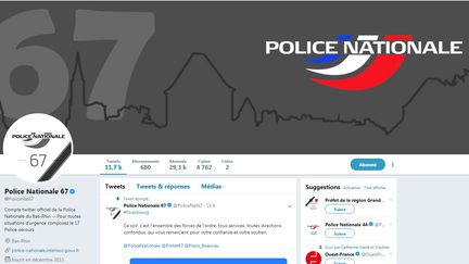 Le compte Twitter de la police nationale du Bas-Rhin, qui a relayé plusieurs messages lors de la traque du suspect de l'attentat à Strasbourg. (TWITTER / POLICENAT67)