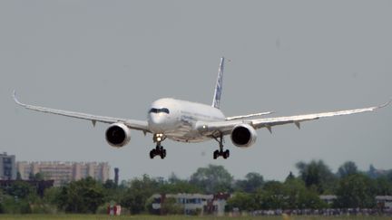 Un Airbus A350 atterrit &agrave; l'a&eacute;roport de Toulouse-Blagnac (Haute-Garonne), le 14 juin 2013. (ERIC CABANIS / AFP)