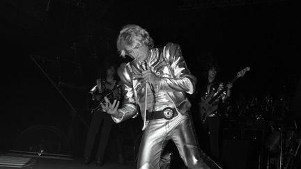 Johnny Hallyday donne un concert au Pavillon de Paris, le 19 octobre 1979. (JOEL ROBINE / AFP)