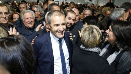 Jean Guy Talamoni, président de l’Assemblée de Corse et co-leader de la liste des nationalistes, après le second tour des élections territoriales, dimanche 10 décembre 2017.&nbsp; (PASCAL POCHARD-CASABIANCA / AFP)