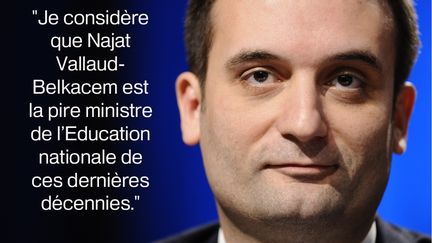 Le vice-pr&eacute;sident du Front national, Florian Philippot, a violemment critiqu&eacute; la ministre de l'Education lors d'un entretien au micro de Sud Radio, le 10 mai 2015. (JEAN-CHRISTOPHE VERHAEGEN / AFP)