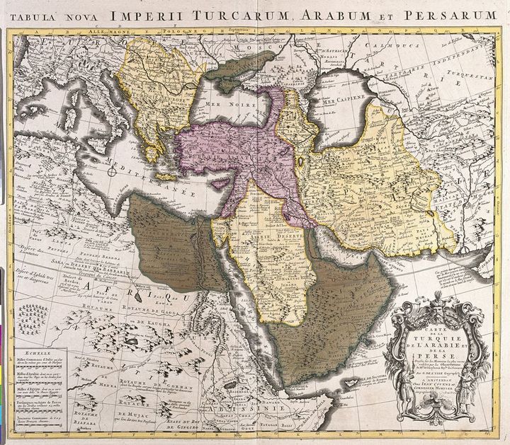 Carte du Moyen-Orient: l'empire turc, Perse et la péninsule arabique - Eau forte extraite de l'«Atlas Nouveau contenant toutes les parties du monde» 1730 de Guillaume de L'Isle (1675-1726) . (©Luisa Ricciarini/Leemage)