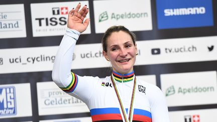 Kristina Vogel aux championnats du monde de cyclisme sur piste à Aperldoorn aux Pays-Bas, le 2 mars 2018.&nbsp; (EMMANUEL DUNAND / AFP)