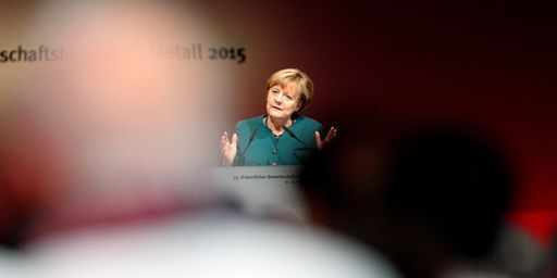 Angela Merkel à Francfort-sur-le Main le 21 octobre 2015 (AFP - Daniel Roland)