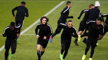 Les joueurs du PSG se sont entraînés&nbsp;mardi 7 mars au Camp Nou, à la veille de leur match contre le FC Barcelone.&nbsp; (PAU BARRENA / AFP)