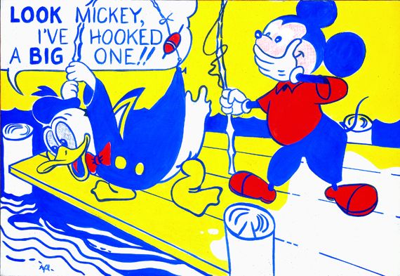 "Look Mickey" [Regarde Mickey], 1961.&nbsp;Huile sur toile,&nbsp;121,9 x 175,3 cm.&nbsp;National Gallery of Art, Washington,&nbsp;Dorothy and Roy Lichtenstein. Gift of the Artist, in Honor of the Fiftieth Anniversary&nbsp;of the National Gallery of Art. (ESTATE OF ROY LICHTENSTEIN NEW YORK / ADAGP, PARIS, 2013)