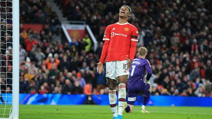 Marcus Rashford laisse éclater sa frustration face à&nbsp;Middlesbrough, le 4 février 2022, au quatrième tour de FA Cup. (LINDSEY PARNABY / AFP)